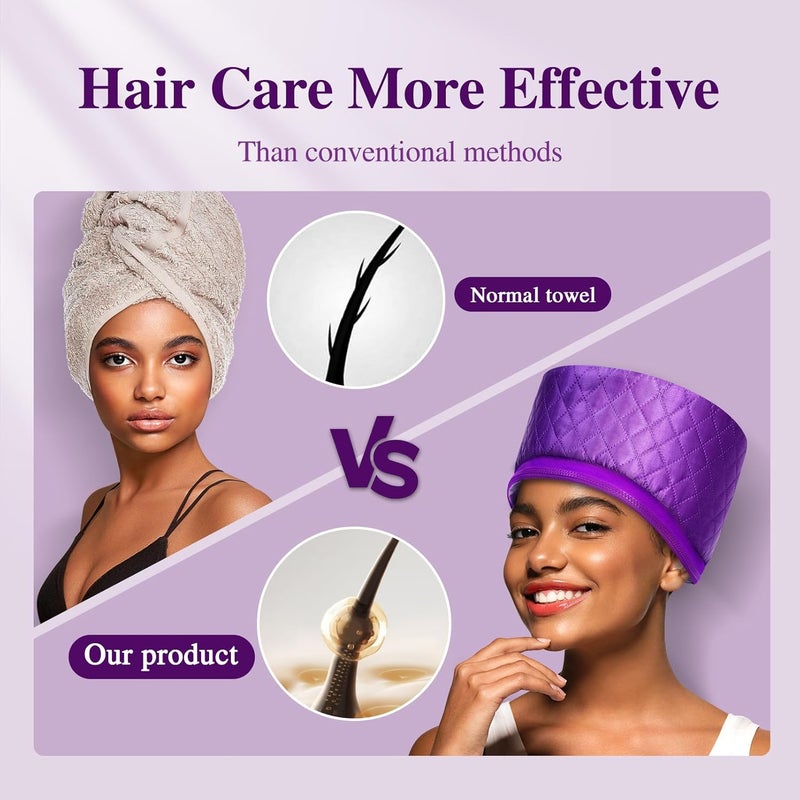 aopow Thermal Steam Cap for Natural Hair Treatment: 10-Level Heating Cap for Deep Conditioning and Hair Steaming - Quick Heat-Up, Purple - Image 2